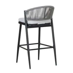 Outdoor Bar Height Metal Frame Counter Stools with Scallop-Shaped Backrest & Water-Resistant Cushions