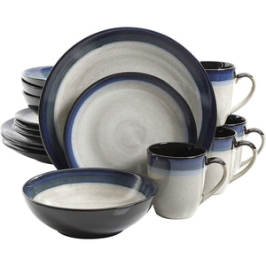 Gibson Elite Couture Band Glazed Stoneware 16 Pc Dinnerware Set, Blue (2 Pack)