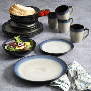Gibson Elite Couture Band Glazed Stoneware 16 Pc Dinnerware Set, Blue (2 Pack)