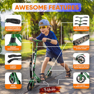 Hurtle Renegade Lightweight Foldable Teen and Adult Commuter Kick Scooter, Camo