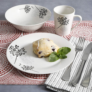 Gibson Netherwood 12 Piece Round Glaze Dinnerware Plates, Bowls, and Mugs, White