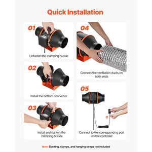 Inline Duct Fan 205 CFM 4 Inch EC Motor Ventilation Fan