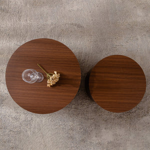 Nesting Coffee Table Set of 2 Round Wooden Tables