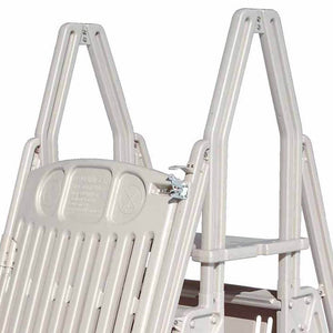 Vinyl Works GE Deluxe Adjustable A Frame Above Ground Pool Ladder w/ Gate, Taupe