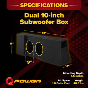 QPower Dual 10" Sub Box - Ford F150 SuperCrew 09-26, F250/F350 Super Duty 17-26