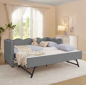 Cozy Gingham Daybed with Trundle Twin Size Sofa Bed