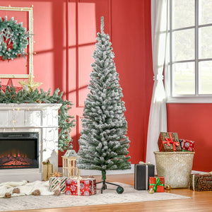 6' Slim Artificial Christmas Tree with Snow-Flocked Finish - White
