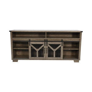 65.3" TV Stand with LED Light Strips and Iron Mesh Barn Door