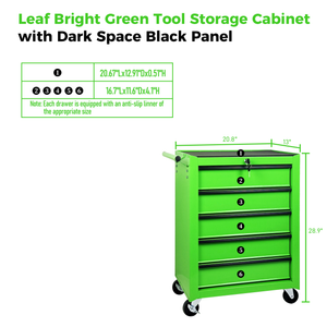 Rolling Metal Tool Chest with 5 Drawers, 20" Steel Cabinet - Green