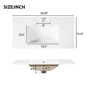 36" Luxury Striped Bathroom Vanity, Soft-Close Dual-Door Storage & Premium Ceramic Sink