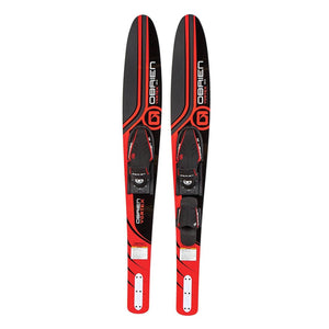 OBrien Vortex Combo 65.5 Inch Adult Mens Size 4.5-13 Wide Body Water Skis, Red - TRAPSKI