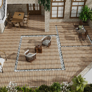 Patio Deck Tiles, Interlocking Diy Flooring For Indoor / Outdoor Use (Set of 22) - Teak