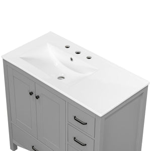 Bathroom Vanity With Ceramic Sink Combo, Abundant Storage Cabinet 2 Soft Close Doors And 5 Drawers