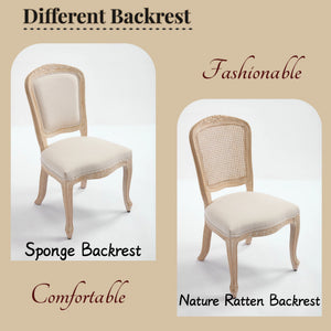 French Country Dining Chairs Set of 2, Upholstered with Rattan Fan-shaped Back