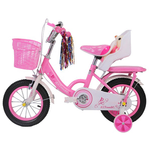 12in Carbon Steel Kid Bike with Backpack Streamers Helmet Detachable Training Wheels