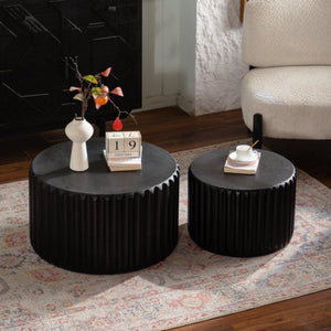 Black Scalloped Round Coffee Table Set