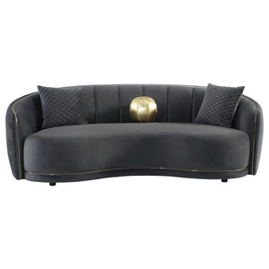 Luxe Upholstered Curved Sofa With Trim And Diamond Quilting - Dark Gray