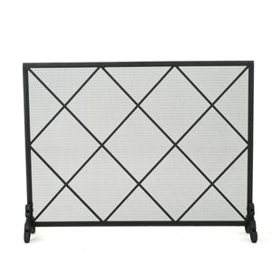 Minimalist Single Panel Iron Fireplace Screen with Diamond Design