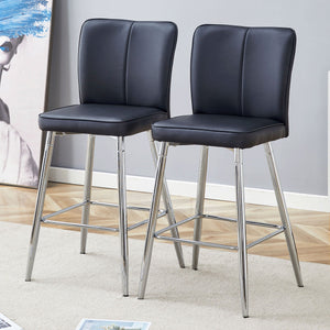 Modern Bar Chair Set with Streamlined Backrest and Metal Legs - 2 Pieces