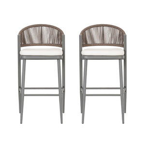 Outdoor Bar Height Metal Frame Counter Stools with Scallop-Shaped Backrest & Water-Resistant Cushions