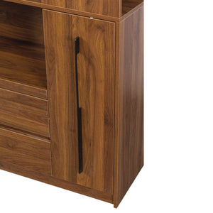 Tall Kitchen Pantry Cabinet With 4 Tier Side Shelf, 2 Drawers, Freestanding Food Hutch With Microwave Stand For Dining Room - Walnut