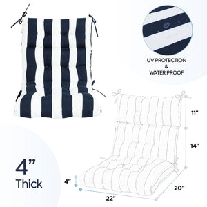 2 Piece High Back Patio Chair Cushion Set, Tufted Adirondack And Rocking Chair Cushions