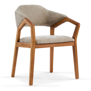 Indoor Upholstered Dining Chair Set of 2 - Oatmeal / Teak