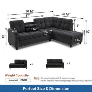 L-Shaped Sectional Sofa - 69.5" x 97.5"
