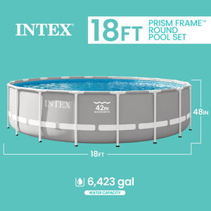 Intex 18ft x 48in Prism Round Frame Above Ground Swimming Pool Set with Pump