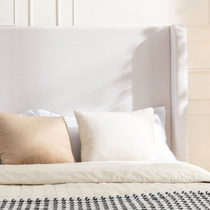 Hayden King Size Upholstered Wingback Bed with Textured Ivory Canvas and Tall 54' Headboard