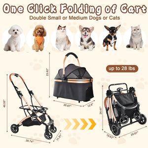 Pet Stroller for Dogs and Cats, 2-in-1 Detachable Foldable Design