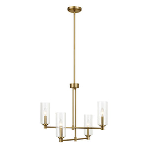 Enigma - 4 Lights Chandelier With Clear Ribbed Satin - Antique Brass / Clear / Gold