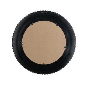 D26.5' Round Black and Gold Wooden Accent Mirror with Woven Texture