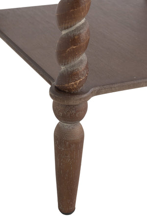 15.5x15.5x23.5' Distressed Brown Wood Side Table with Turned Spiral Legs and Lower Shelf