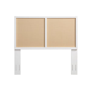 Barkley Cane and Solid Wood Headboard in White with Adjustable Height for Queen/Full Beds