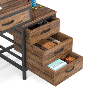 Computer Desk With Reversible 5 Drawer Storage, Frame Writing Table For Small Spaces