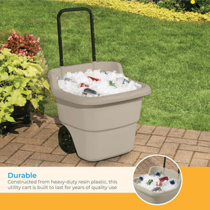 Suncast LC1250D 15 Gallon Poly Multipurpose Rolling Lawn and Garden Cart, Taupe