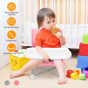 Travel Booster Seat Portable Baby Booster Chair w/ Detachable Tray Foldable Baby Chair Seat For Dining Camping Park Beach w/ Carry Bag