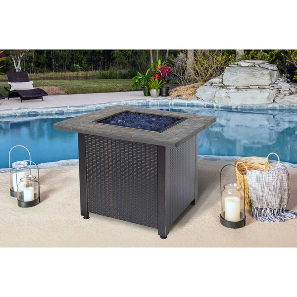 Endless Summer Gas Outdoor Fire Table w/Resin Mantel, Blue Fire Glass