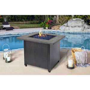 Endless Summer Gas Outdoor Fire Table w/Resin Mantel, Blue Fire Glass