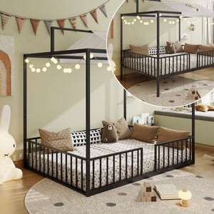 3 In 1 Convertible Montessori Floor Bed With Fenced Support