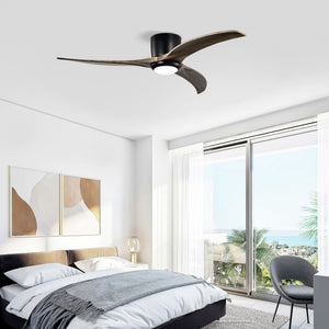 52" Flush Mount Solid Wood Blades Ceiling Fan with Lights and Remote Control