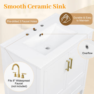 Elegant Fluted Bathroom Vanity With Sink, Soft Close Doors & Drawer