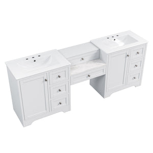 Double Sink Bathroom Vanity With Countertop, 2 Ceramic Sinks, 6 Drawers