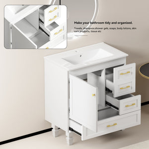 30" White Bathroom Vanity with Abundant Storage