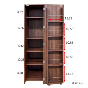 Freestanding Buffet Cupboards Sideboard With Doors & Shelves, Kitchen Pantry Storage Cabinet - Walnut