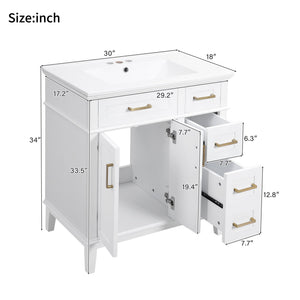 30" Bathroom Vanity with Ceramic Sink and Modern Storage Cabinet