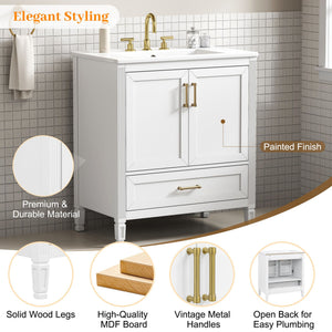Elegant Fluted Bathroom Vanity With Sink, Soft Close Doors & Drawer