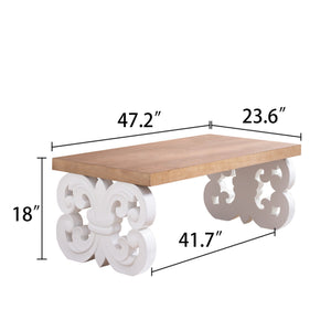 Ornate Wood Coffee Table – 47" Rectangular Farmhouse Style Table