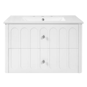 Floating Bathroom Vanity With Oval Knobs & Round Edge, Soft Close Drawer Slides